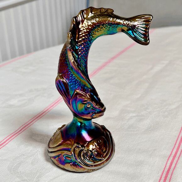 Vintage Fenton Art Glass Carnival Glass Leaping Jumping Fish Trout 5.75" - Picture 1 of 4